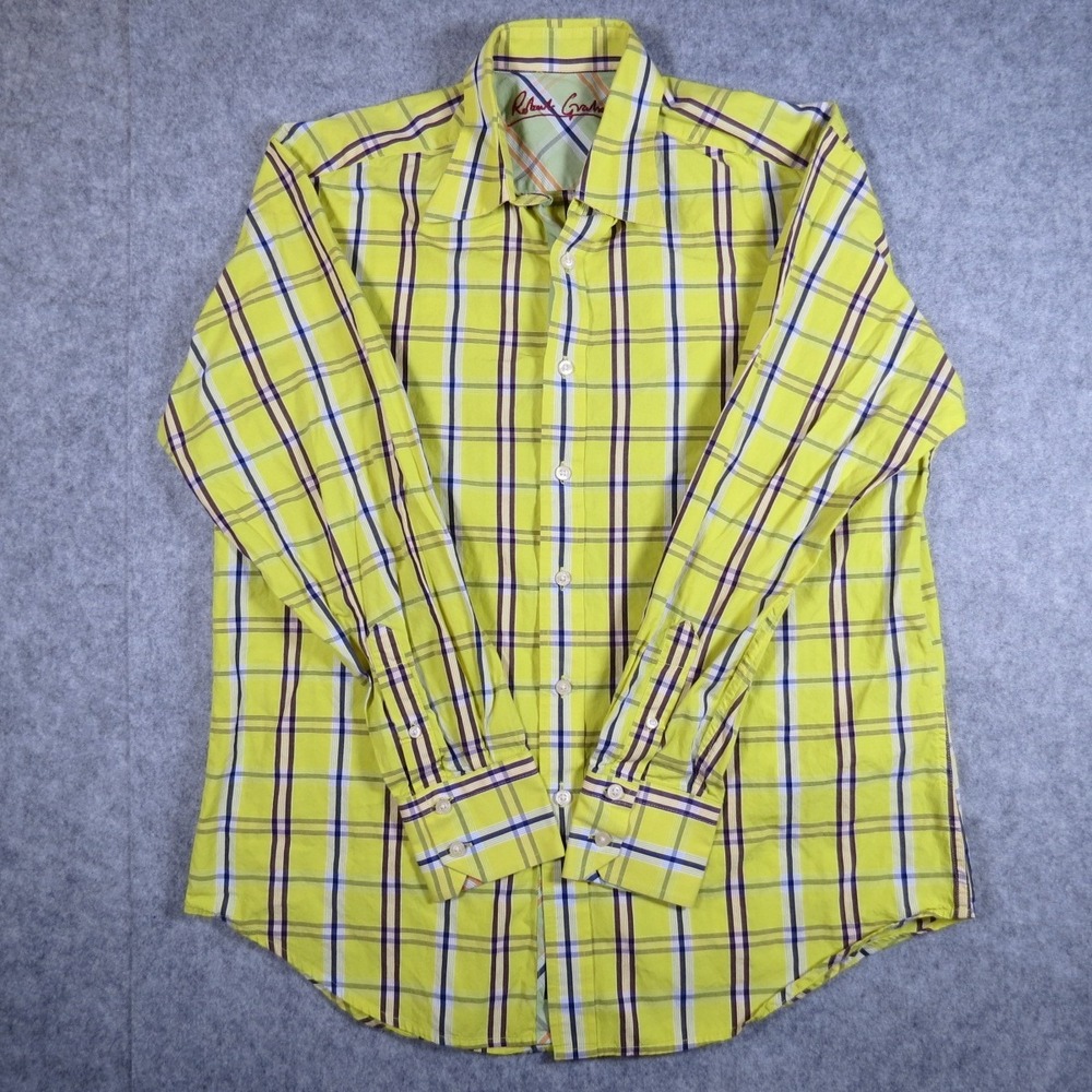 Robert Graham Mens Yellow Button Up Shirt Bold Colorful Party‎ Funky Sz L